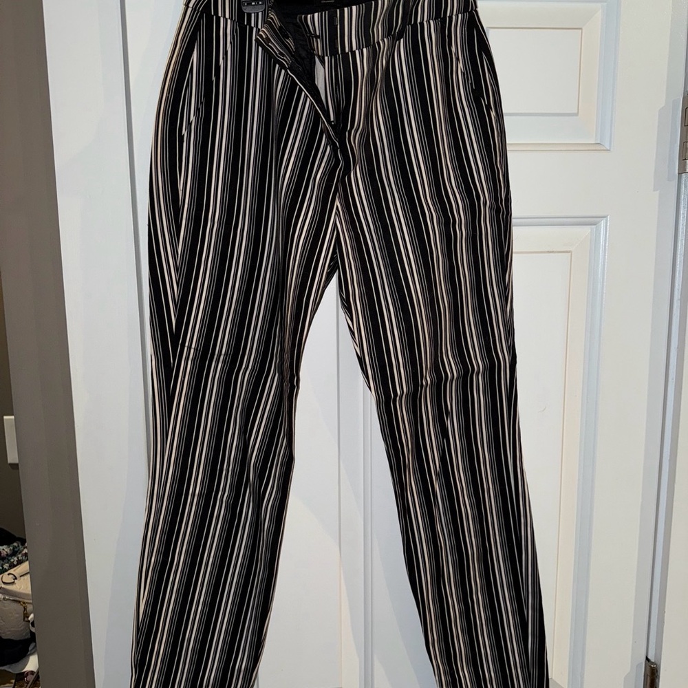 Express Black and White Striped Straight Leg Pants